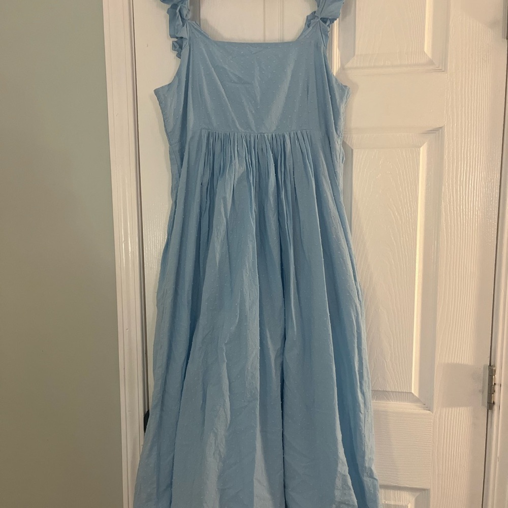 Blue Sleeveless Flutter Sleeve Sundress